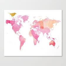 Pink And Gold World Map Canvas Print By