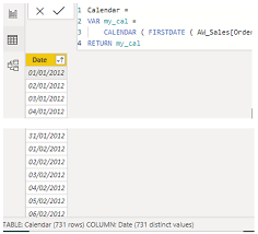 creating calendar tables with dax using