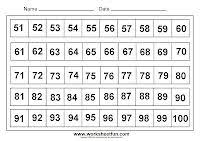 Number Chart 51 To 100 Math Worksheets Kindergarten Math