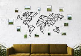 Metal World Map Wall Art Geometric
