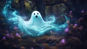 a cute ghost frolics playfully through