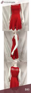 Milly Red Chain Link Fit Flare Knit Dress Womens Milly Chain