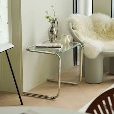 C Shaped Glass Table Stainless Steel