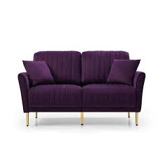 31 5 In Purple Velvet Upholstered Modern 2 Seats Sofa Loveseats With Gold Legs