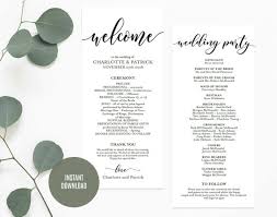 Wedding Program Template Wedding Program Printable Rustic Etsy