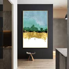 Modern Blue Watercolor Landscape Gold