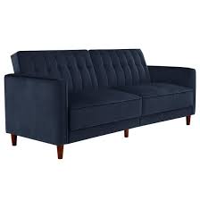 pin tufted transitional sofa bed blue