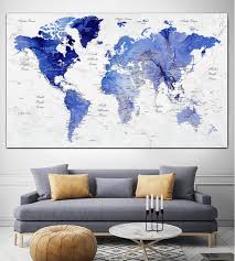 World Map Canvas Wall Art Blue Map Of
