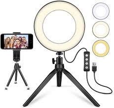 Amazon Com Led Ring Light 6 With Tripod Stand For Youtube Video And Makeup Mini Led Camera Light With Cell Phone Holder Desktop Led Lamp With 3 Light Modes 11 Brightness