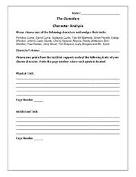 The Outsiders Character Analysis Worksheets Teaching