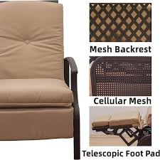 Runesay Metal Outdoor Lounge Chair Brown Cushions Adjustable Patio Recliner Chair With Strong Extendable Frame For Garden Lawn
