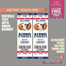 Maybe you would like to learn more about one of these? Sports Ticket Invitation With Free Thank You Card All Star Birthday Instant Dowload Edit And Print At Home With Adobe Reader