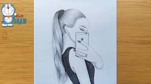 Put the girls in the shade at the beach, or have them all dr. How To Draw A Girl Taking A Selfie Step By Step A Girl With Ponytail Hairstyle Pencil Sketch Youtube