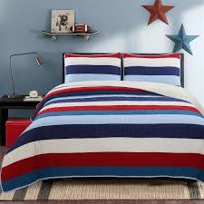 Cozy Line Ressler Stripe Reversible Cotton Quilt Set Size Twin Blue