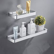 Matte Silver Glass Bathroom Shelf Rack