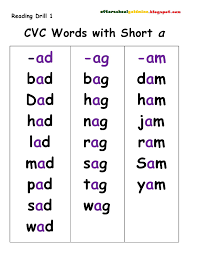 Reading Drill 1 Cvc With Short A Short A Worksheets