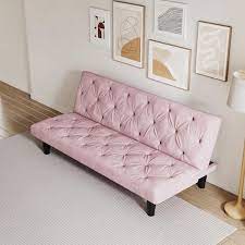 66 In Pink Velvet Twin Size Variable Sofa Bed