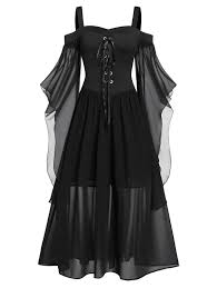 Plus Size Butterfly Sleeve Lace Up Gothic Halloween Dress