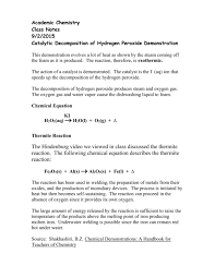 Decomposition Of Hydrogen Peroxide