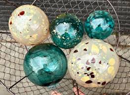 Teal Floats Set Of 5 Blown Glass Balls