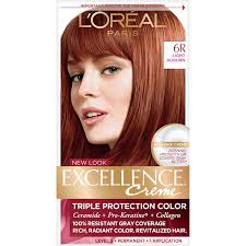 Black to orange hair using box dye. Amazon Com L Oreal Paris Excellence Creme Permanent Hair Color 6r Light Auburn 100 Gray Coverage Hair Dye Pack Of 1 Chemical Hair Dyes Beauty