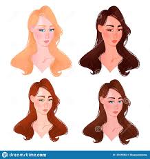 Set Of Beautiful Woman Face Color Type Stock Vector