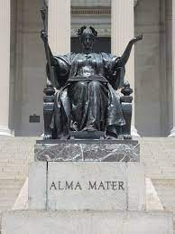 In the context of columbia, alma mater almost always means the daniel chester french sculpture that graces the steps to low library. Alma Mater Wikipedia