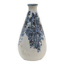11x21 Cm Blue Beige Ceramic Flowers