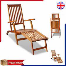 Reclining balcony chair garden chair. Outdoor Deck Chair Sun Lounger With Footrest Wooden Garden Indoor Reclining Seat Ebay