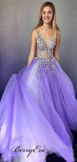 Charming Light Purple Prom Dresses Tulle A Line Fancy Long Prom Dress Berryera