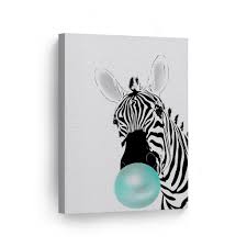 zebra animal bubble gum art teal blue