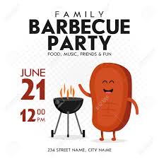 Family Bbq Party Invitation Template Cute Steak Character Barbecue