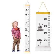 Familamb Kids Growth Chart Wall Ruler Wood Frame Fabric Canvas Height Measurement Ruler For Boys Girls Toddlers Great For Nurseries Kids Room Wall