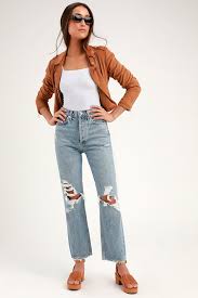 90s Mid Rise Light Wash Distressed Jeans