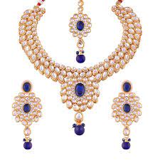 blue jewellery set earrings maang tikka