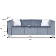 Lightweight Modern 87 In Square Arm Velvet Straight Sofa In Gray