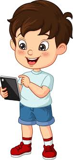 cartoon little boy with mobile phone