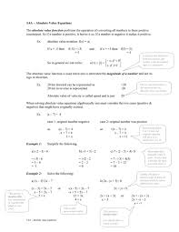 Absolute Value Equations Absolute Value