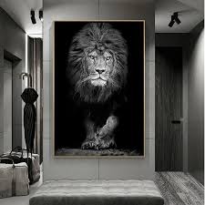 Black And White Lion Animal Canvas