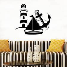 Lighthouse With Anchor And Yacht Mural