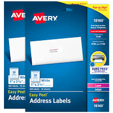 Avery 8160 easy peel address labels for inkjet printers, 1 x 2 5/8 inch, white, 750 count (pack of 2). Avery Easy Peel Address Labels White Labels 1 X 2 5 8 3 000 Labels 5160 Walmart Com Walmart Com