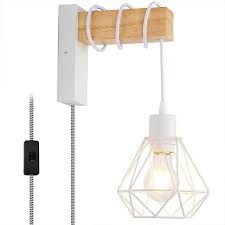 Wooden Cage Wall Light With Plug And