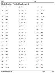 7 times tables horizontal worksheets