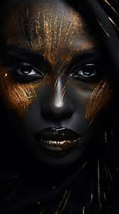 a woman with black face and gold makeup