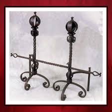Old European Andirons With Crossbar