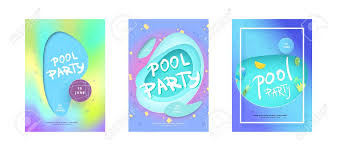 Set Of Pool Party Vertical Flyers Templates For Holiday Design