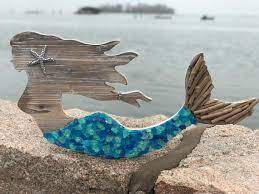 mermaid wall hanging with beach glass