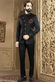 Designer Mens Wear Jodhpuri Suit In Black Rayon