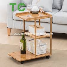 Bamboo Mobile Sofa Side Table C Shaped