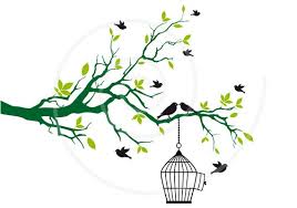 Free Birds With Open Birdcage On Tree